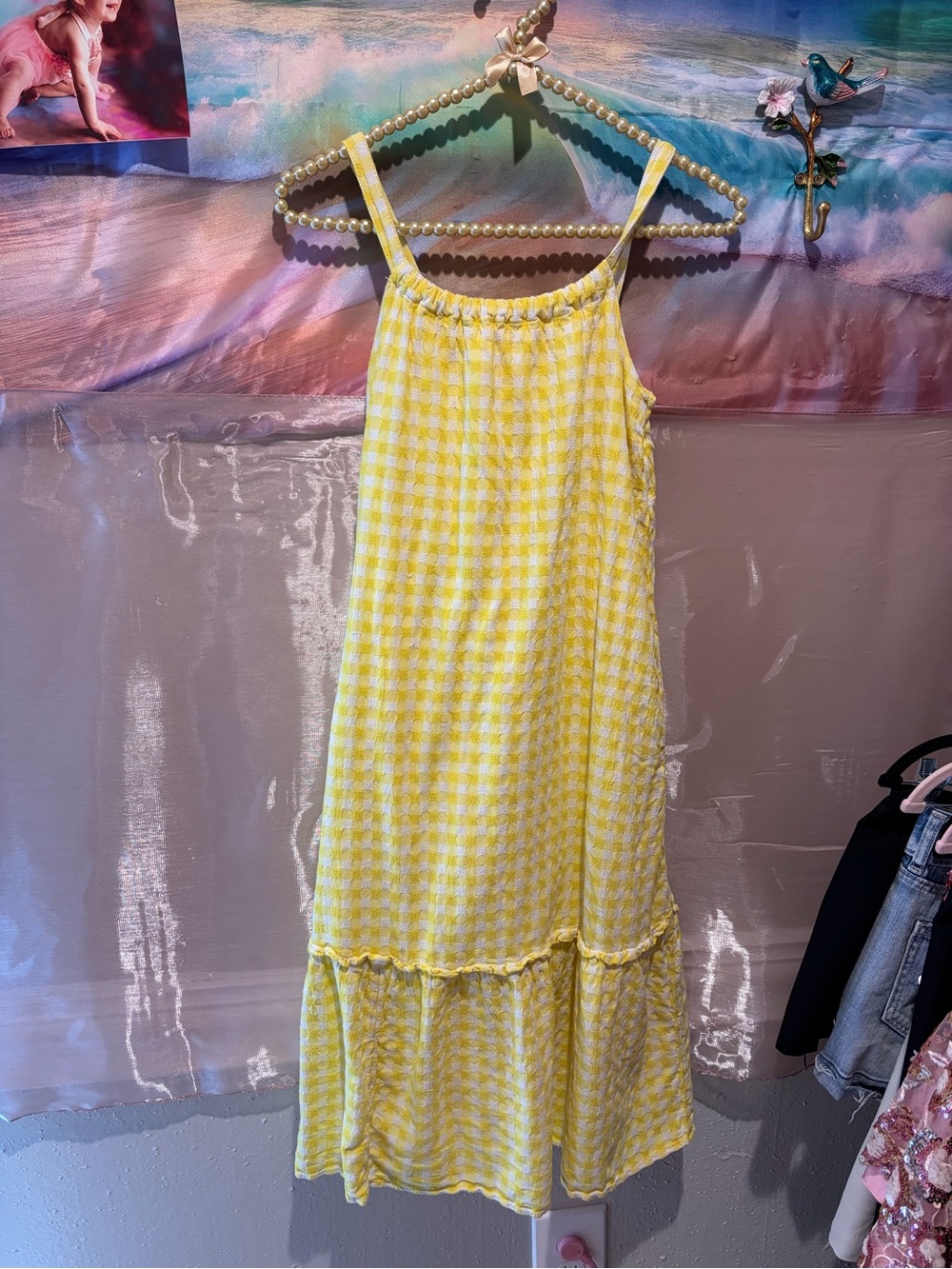 Yellow Gingham Midi Sundress with Spaghetti Straps